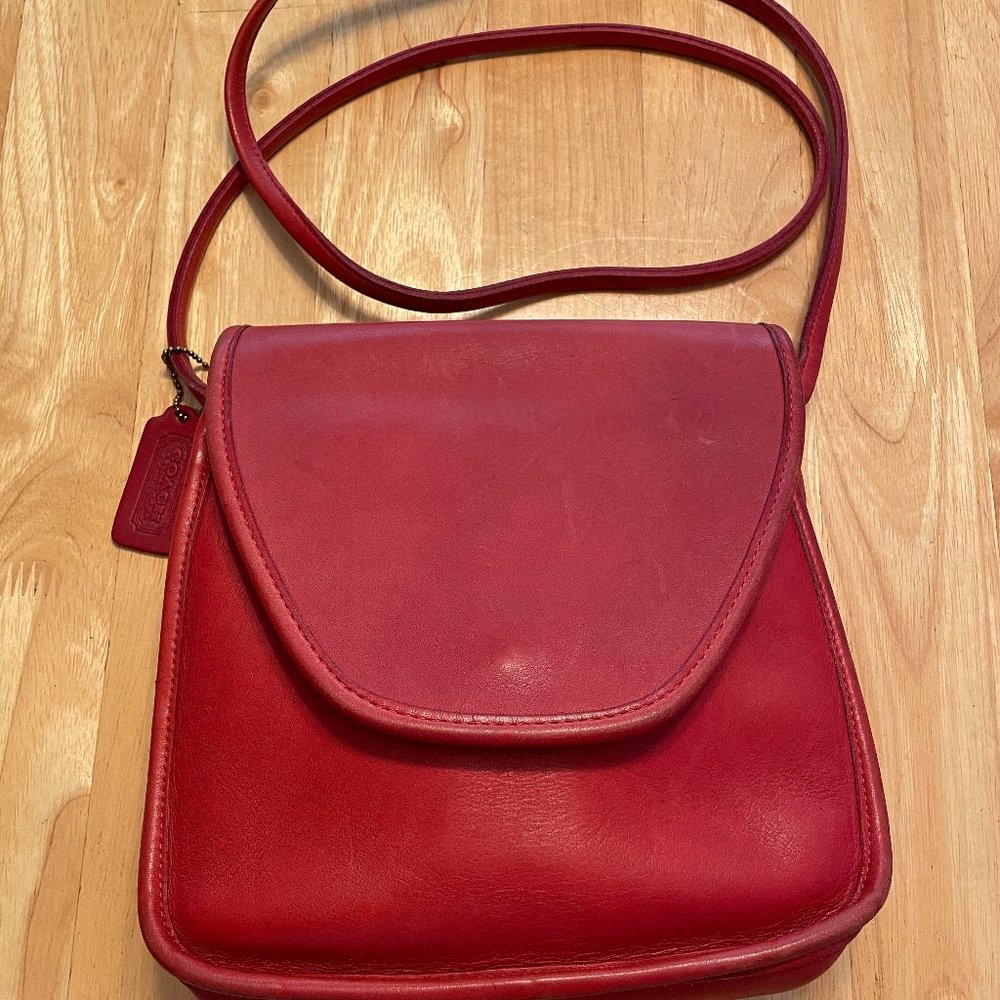 Vintage Coach Lindsay Crossbody Bag in Red Leather
